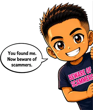 Anime character saying you found me, now beware of scammers